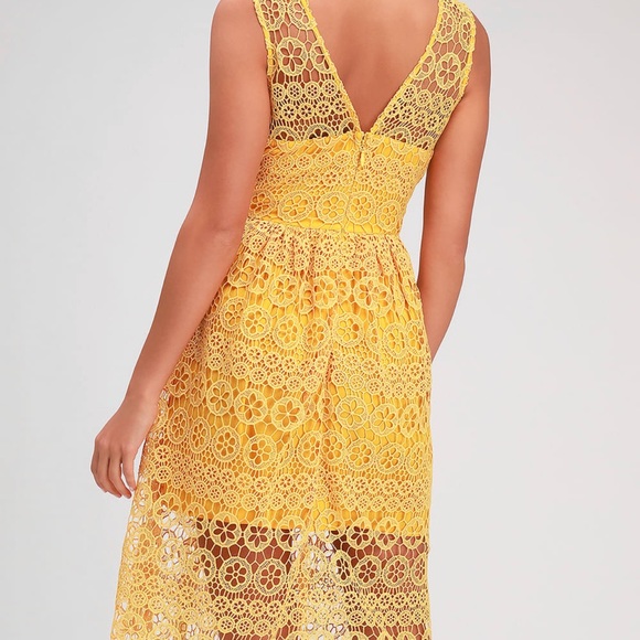 Hannon Mustard Yellow Lace Sleeveless Dress - Picture 2 of 7